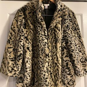 Chicos Leopard / Cheetah Print Coat faux fur